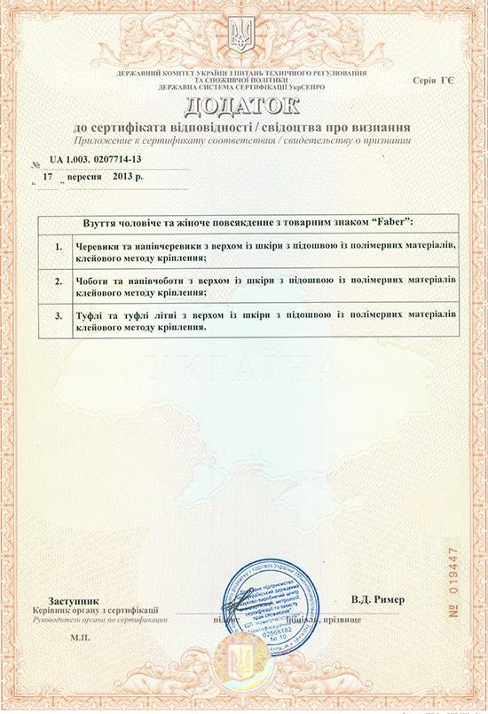 Дополнение к сертификату соответствия 2013 г.